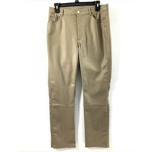 Womens Faux Leather Pants Size 10 Tan Brown Straight Slacks Pockets Hipster Punk